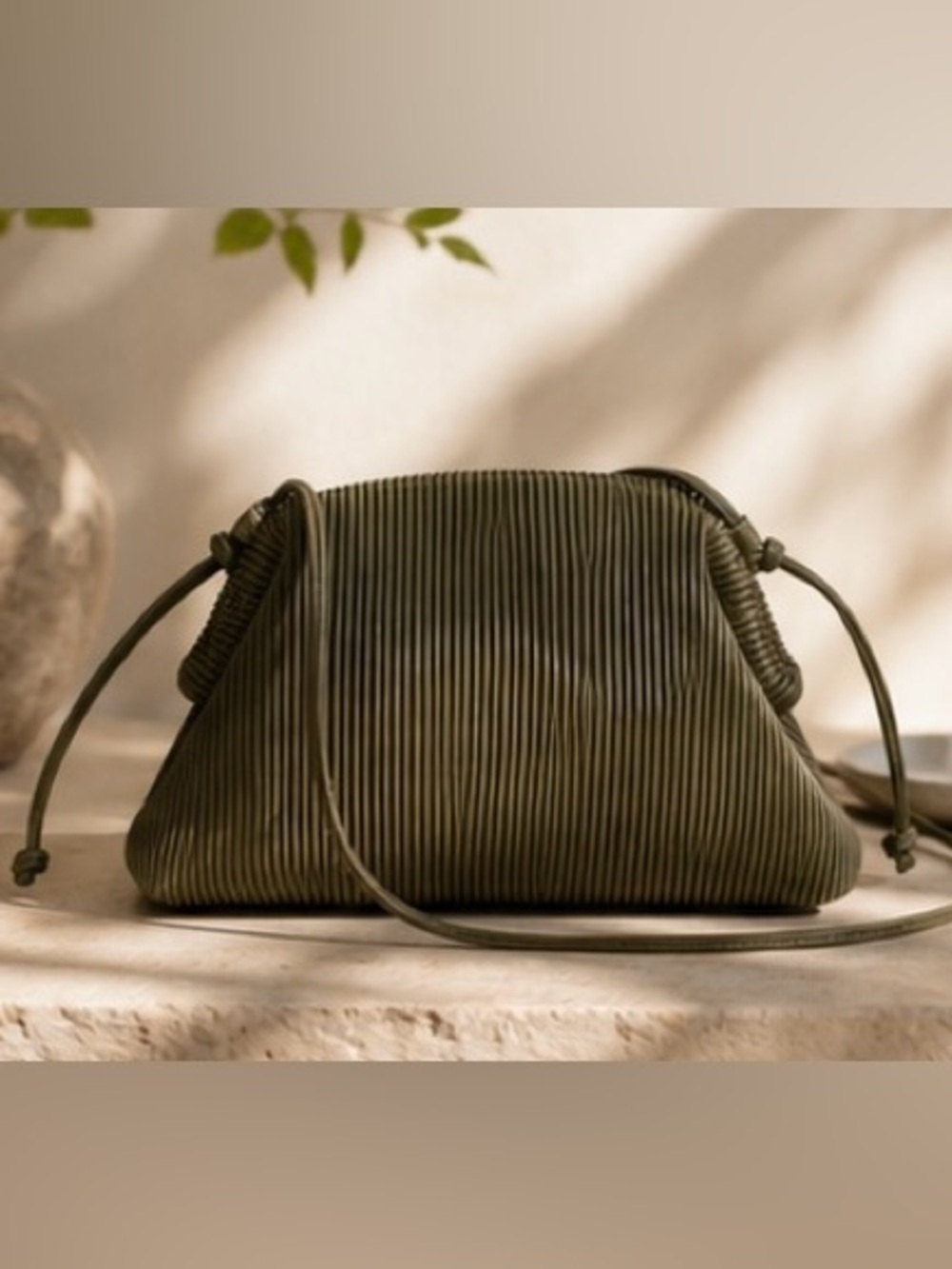 Luxury Pleated Shoulder Bag in Olive Khaki Modern Fashion Handbag